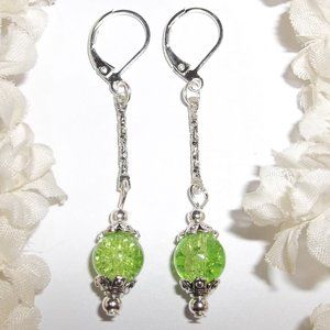 Long Earring Set Green Beaded Handmade NWT 5192